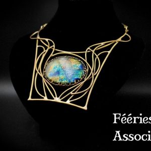 Collier laiton "Les Galactiques: Hope" Labradorite peinte