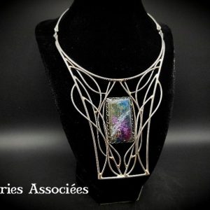 Collier inox "Les Galactiques: "Gould" Labradorite peinte